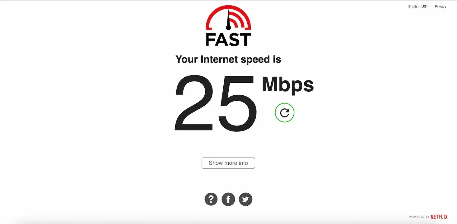 2nd speed test on fast.com