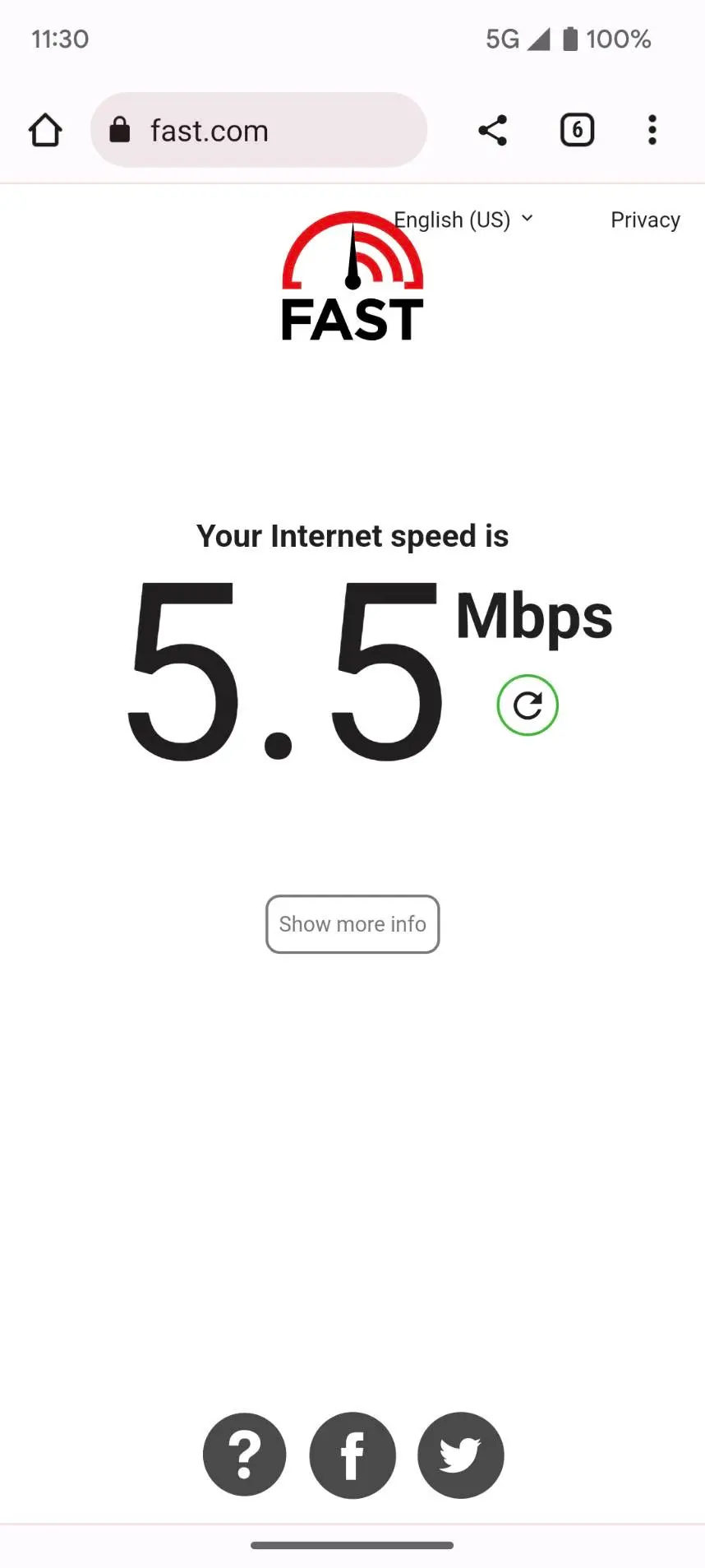 First speed test on fast.com