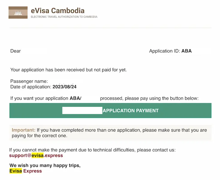 Visa application step complete