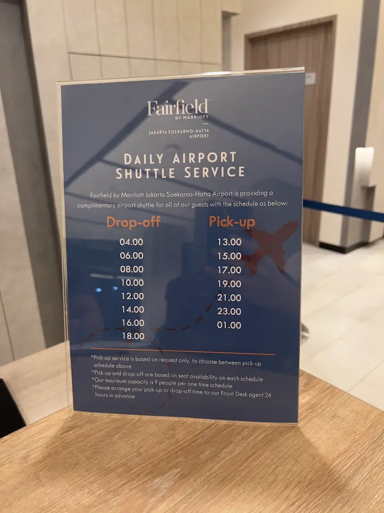 Fairfield by Marriott Jakarta Soekarno-Hatta Airport hotel shuttle time table